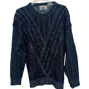 VTG Gabrielle Men's Crew Neck Sweater Leather Trim Sz Lg